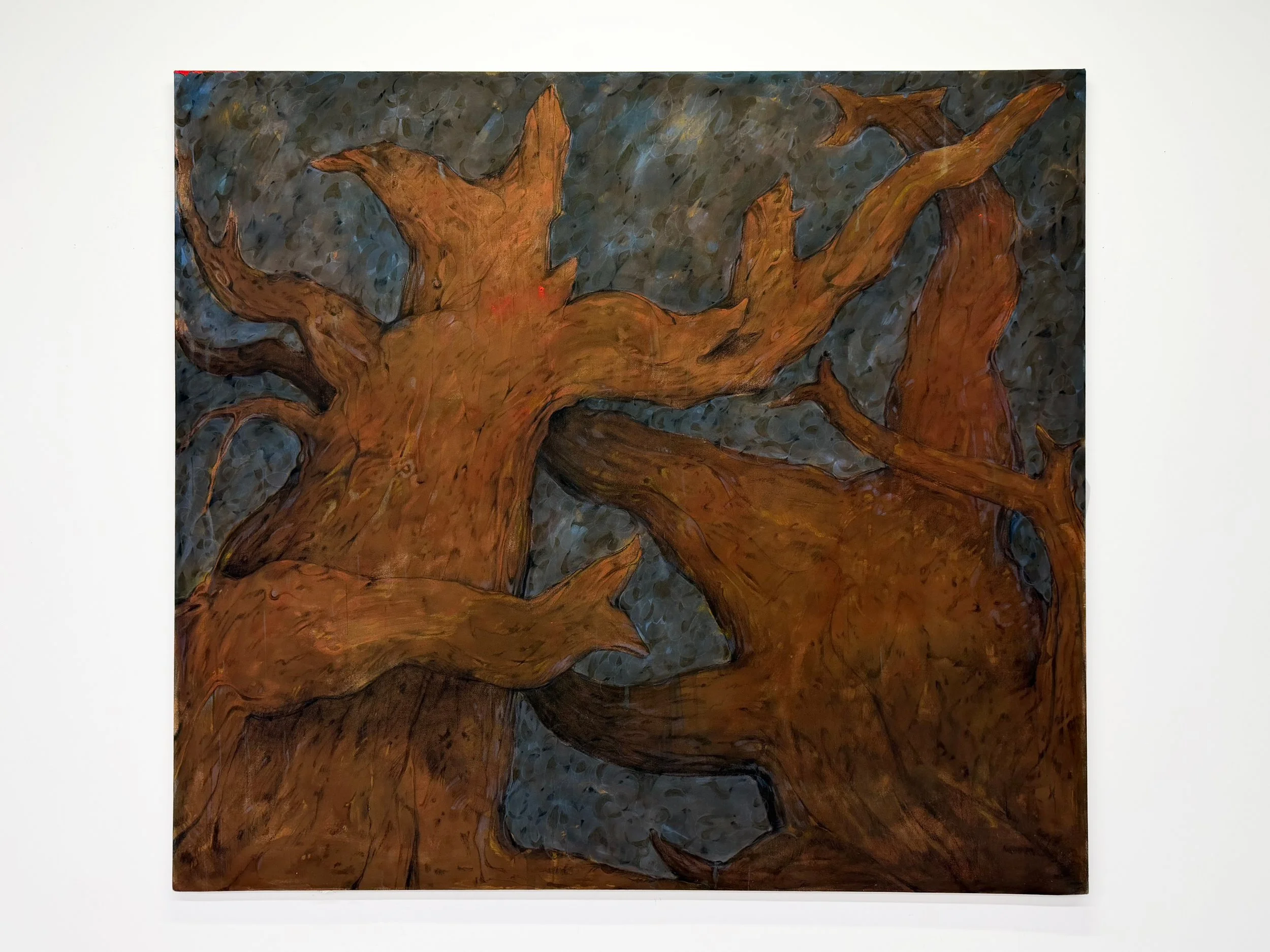 Untitled 72. 

Black walnut hull ink, acrylic
paint, fluid acrylic, pine charcoal, vine
charcoal, compressed charcoal, gloss
medium, colored pencil, fluid glazing medium, on canvas.
66inx72in.