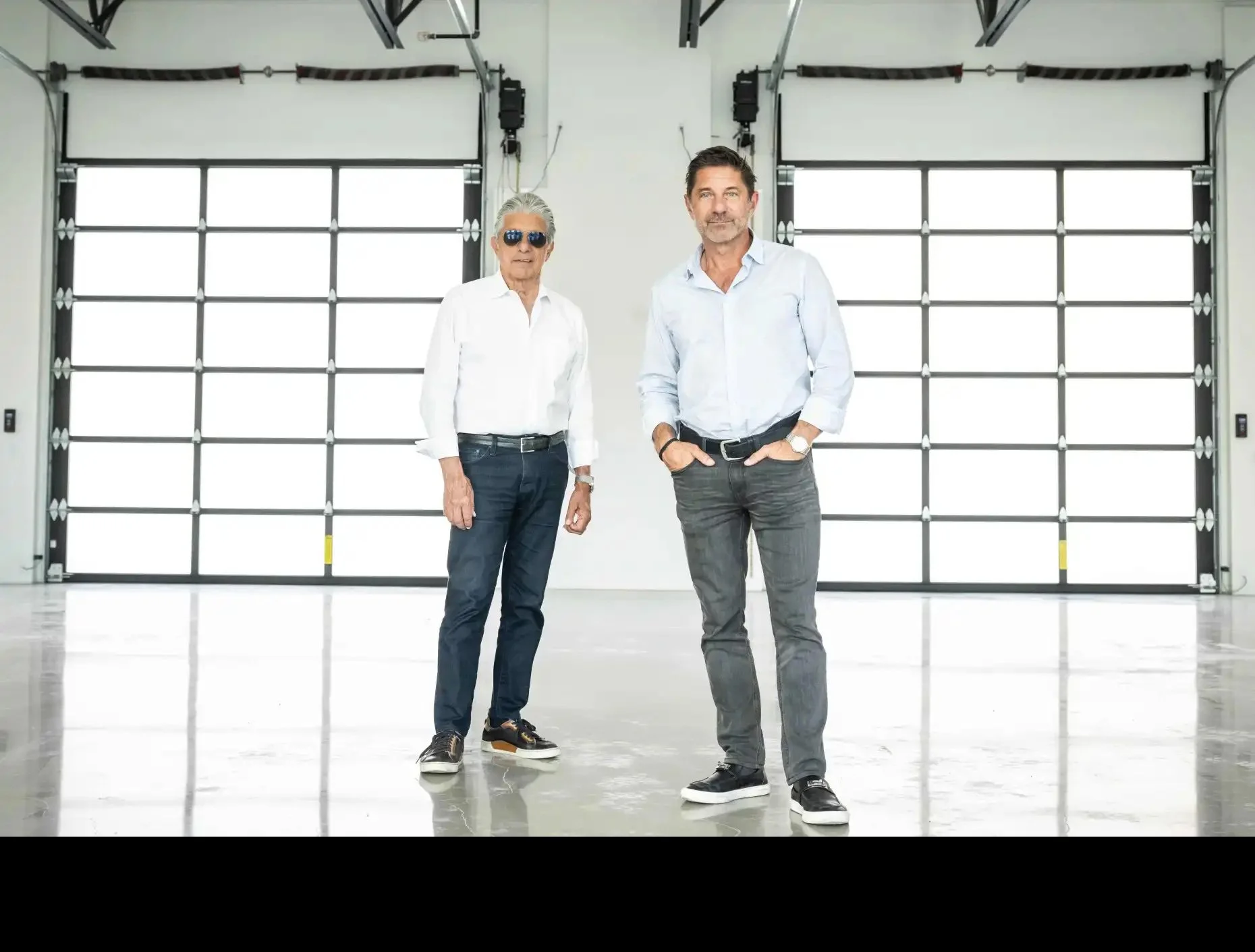  Rick Principe and his son Tony, the father-and-son duo behind Finish Line Auto Club, pose in a luxury garage condo at their newest development for car enthusiasts on Tuesday, Oct. 21, 2025 in Calabasas. The company plans to expand into Palm Desert a