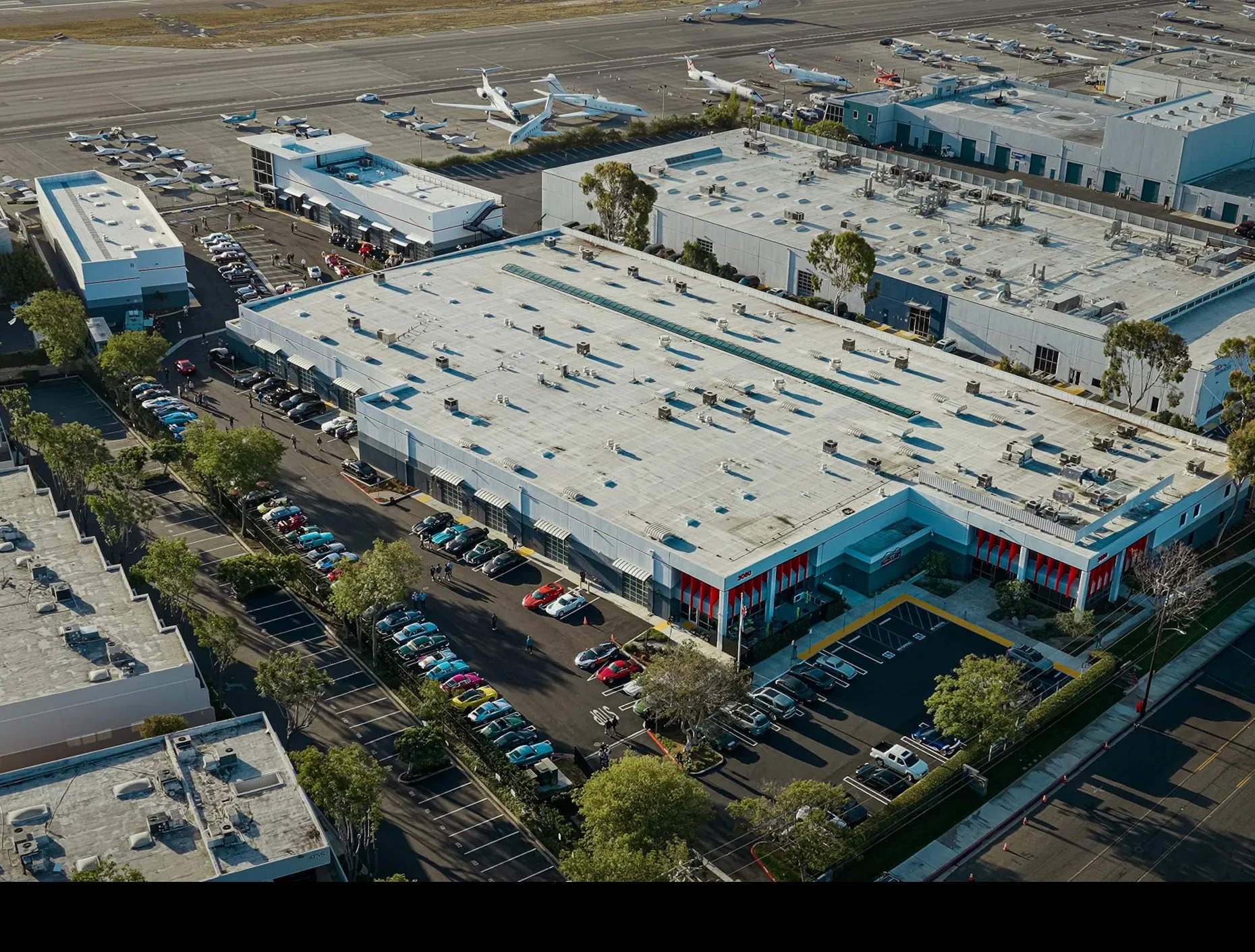  An aerial view of the Finish Line Auto Club in Costa Mesa. (Courtesy of Finish Line Auto Club) 