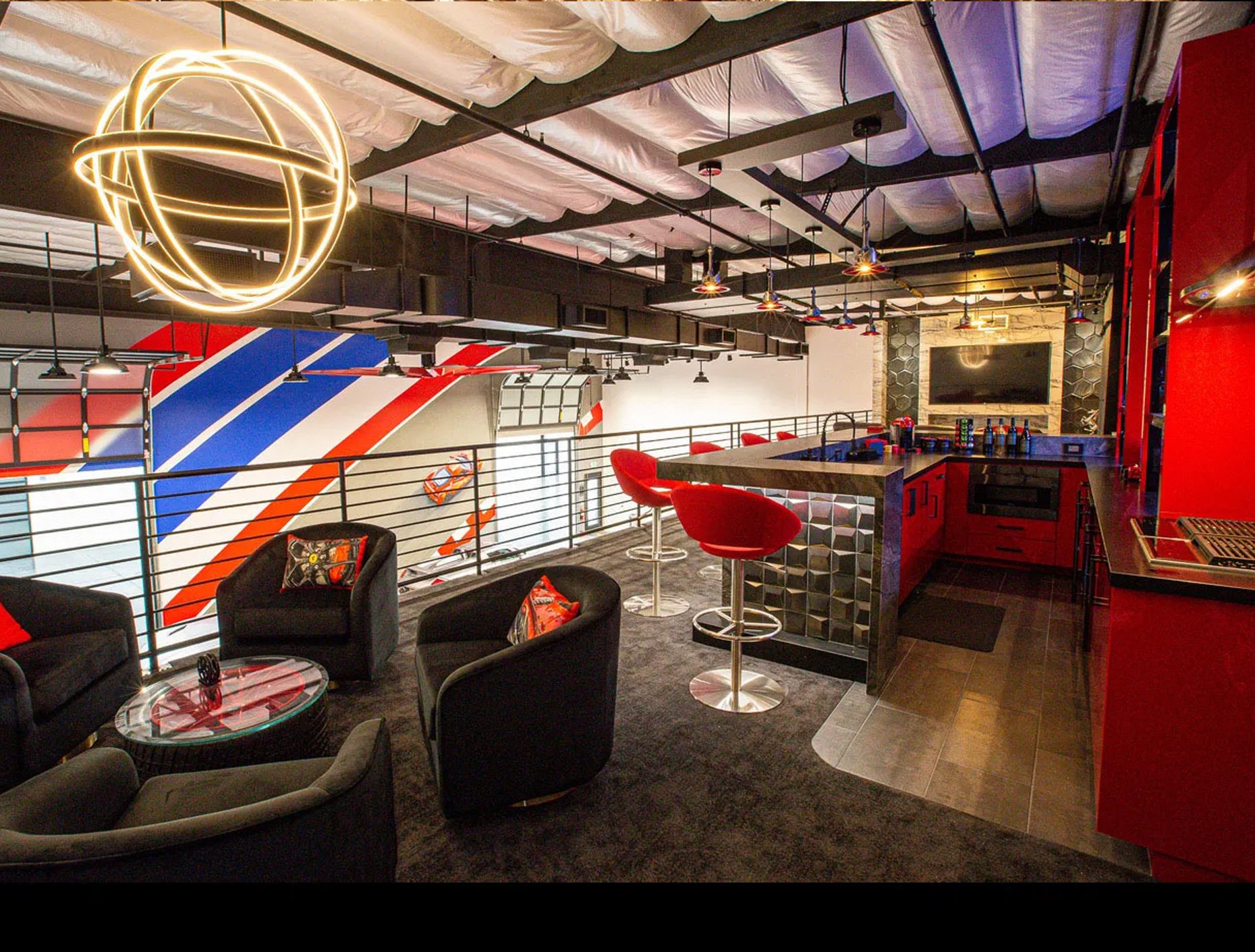  The entertainment loft in a car condo at the Costa Mesa facility. (Courtesy of Finish Line Auto Club) 
