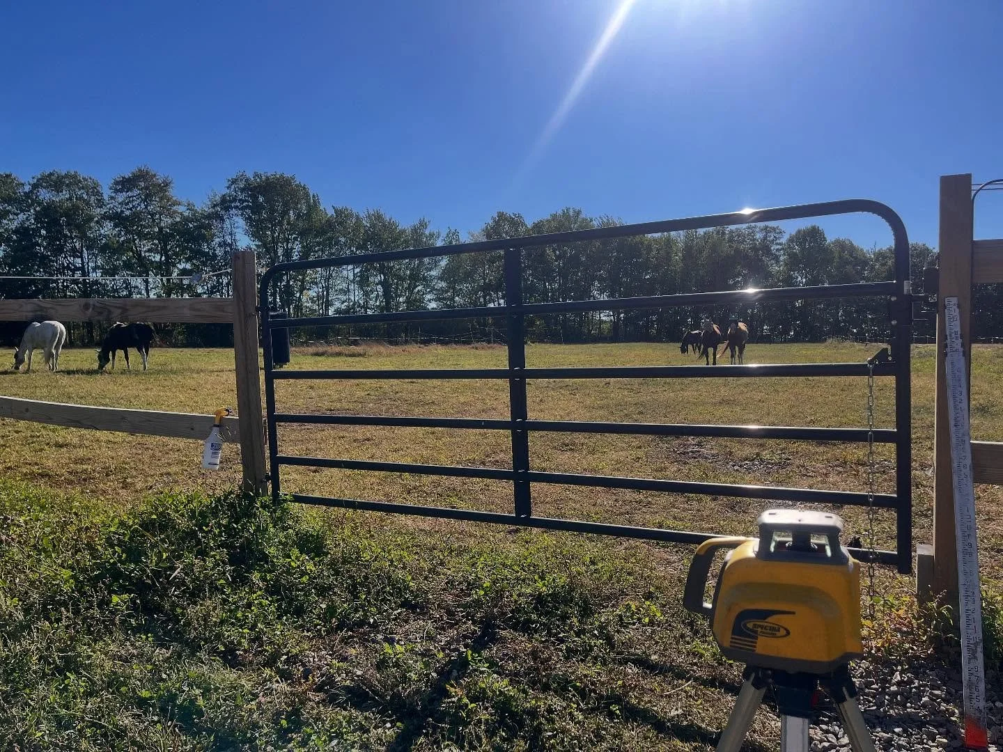 Today is the day!! We begin the prep for our dry lot with @mossyrocklandscaping! Our horses love helping him with all of the projects. Today we are shooting grades!