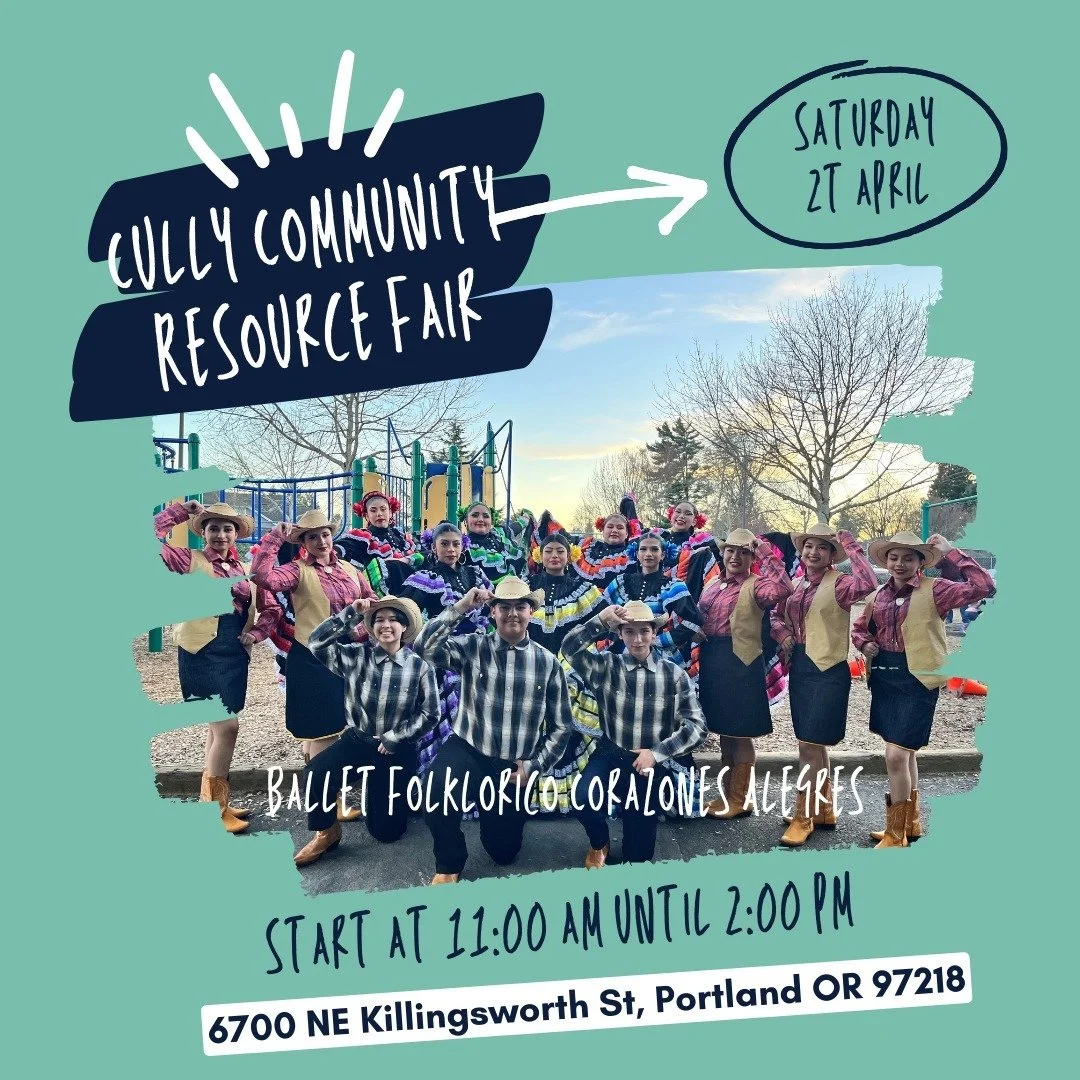 The Cully Community Resource Fair is this weekend! and the entire CULLY Community is welcome!

Saturday, April 27, 2024 | 11am - 2pm
Hacienda CDC - Las Adelitas Event Space
6700 NE Killingsworth St, PDX

There will be three food carts distributing fr