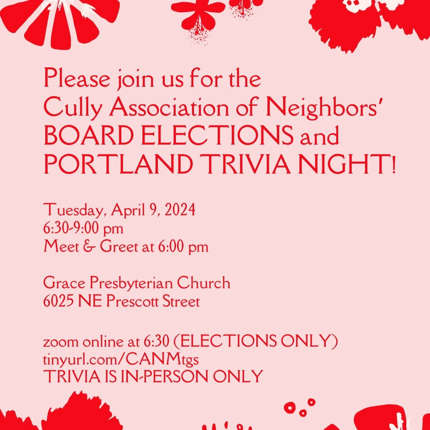 Please join us for the Cully Association of Neighbors&rsquo;
BOARD ELECTIONS and PORTLAND TRIVIA NIGHT!

Do you want to connect more with neighbors, work collaboratively with other volunteers, and have a positive impact on our community? Join the CAN