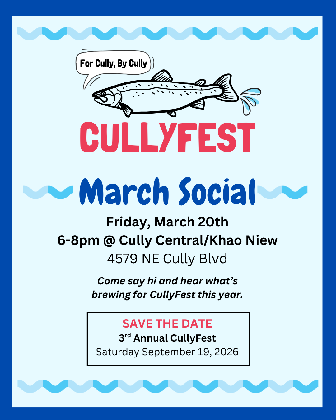 CullyFest March Social, Mar 20, 6-8pm, 4579 NE Cully Blvd.