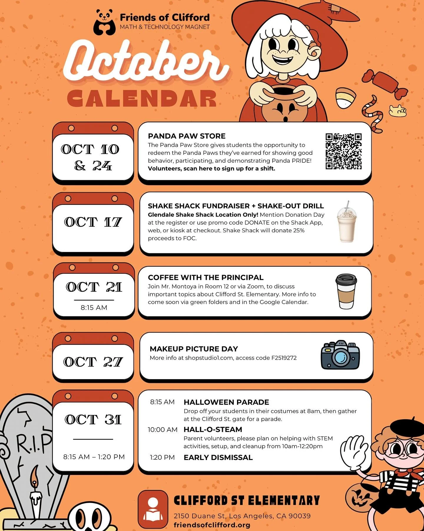 🍂 Happy October! Fun stuff happening this month! 🎃 Mark your calendars, Clifford Pandas! 🐼
