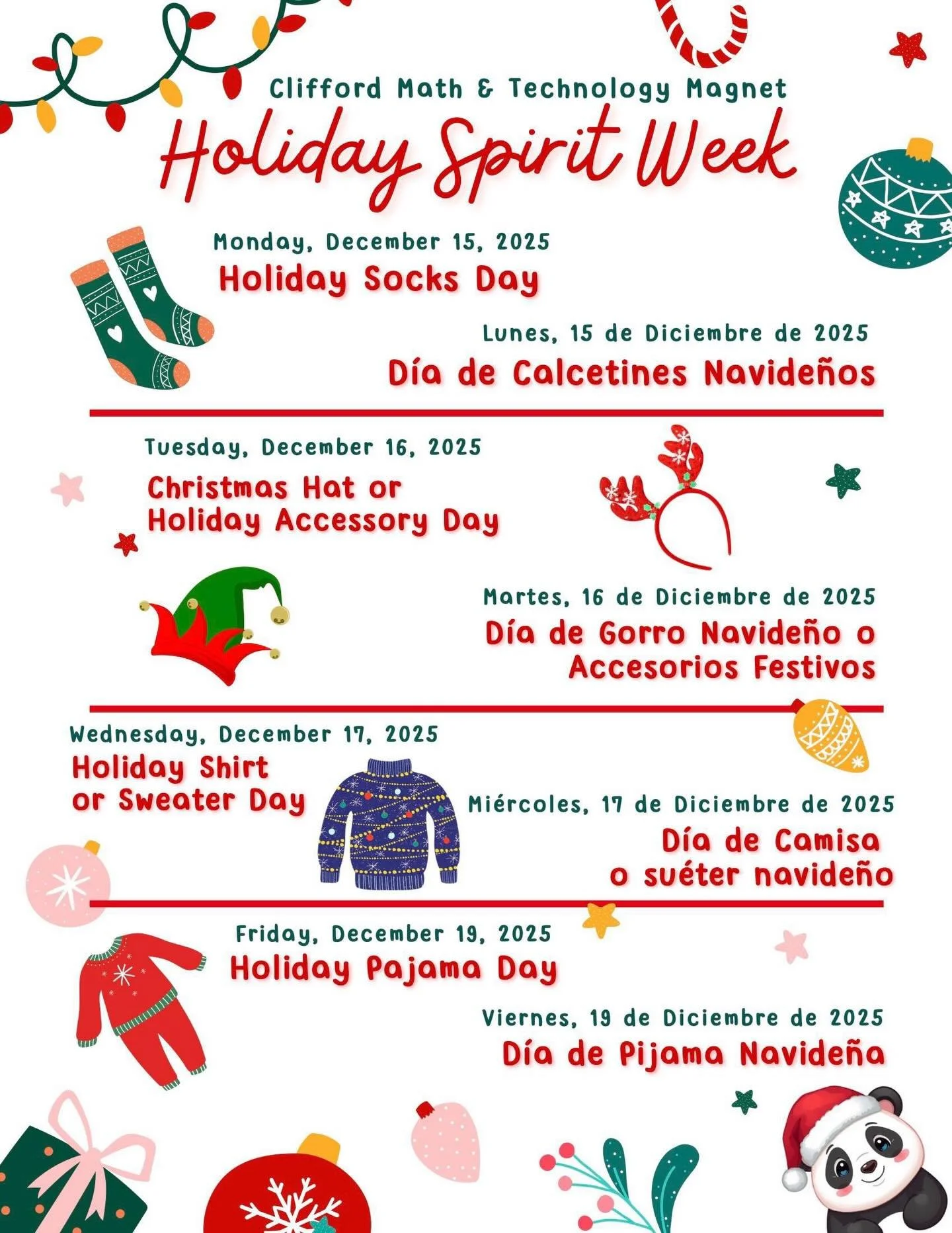 It&rsquo;s the most festive week of the year! 🎅✨
Join us for Holiday Spirit Week at Clifford! ❤️💚