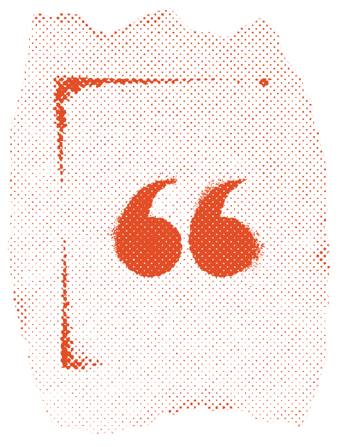 A textured image with an orange quotation mark symbol on a black background.