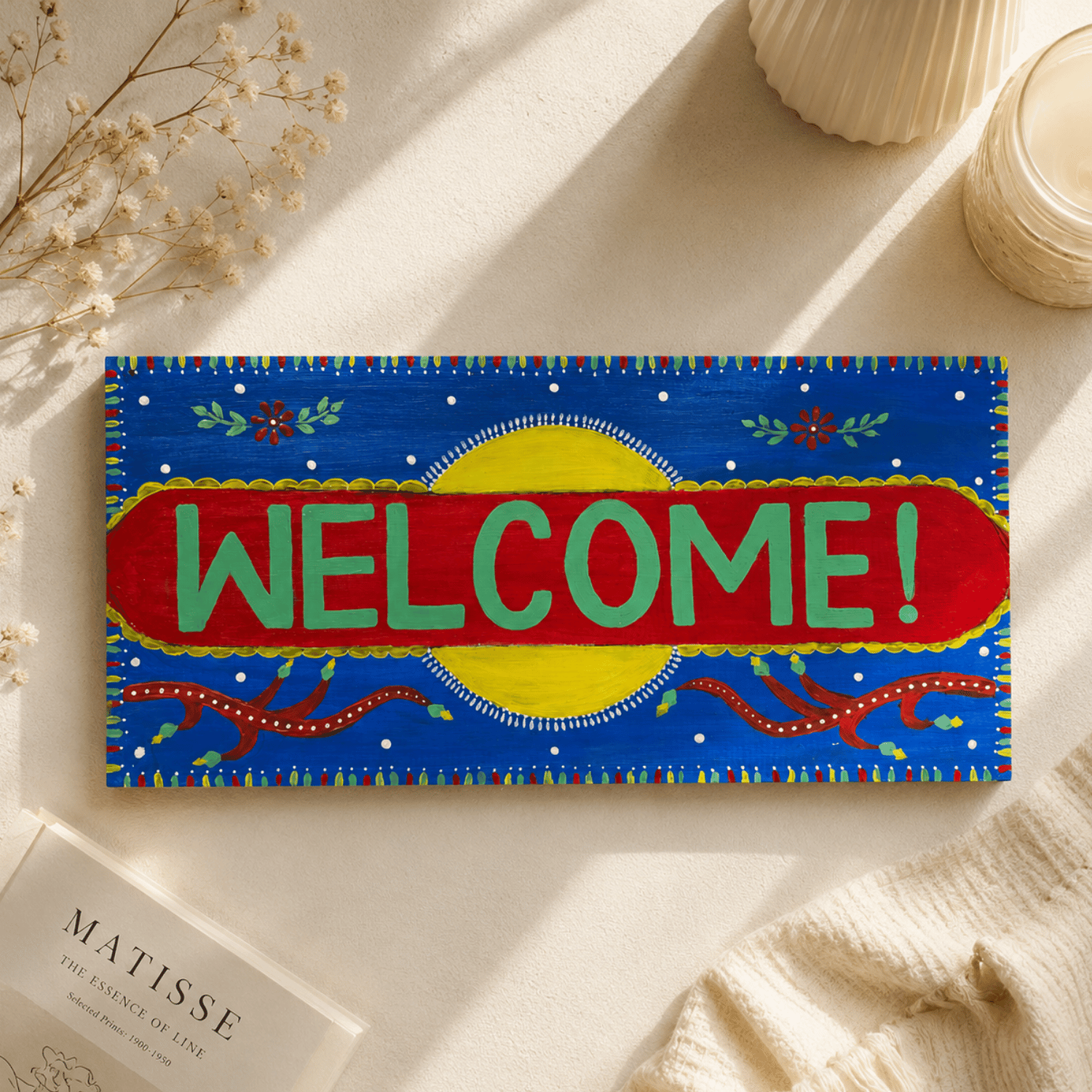 Hand-Painted Welcome Board