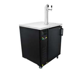 Commercial kegerator with dual taps and black cabinet