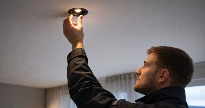 Elektriker som monterer downlights