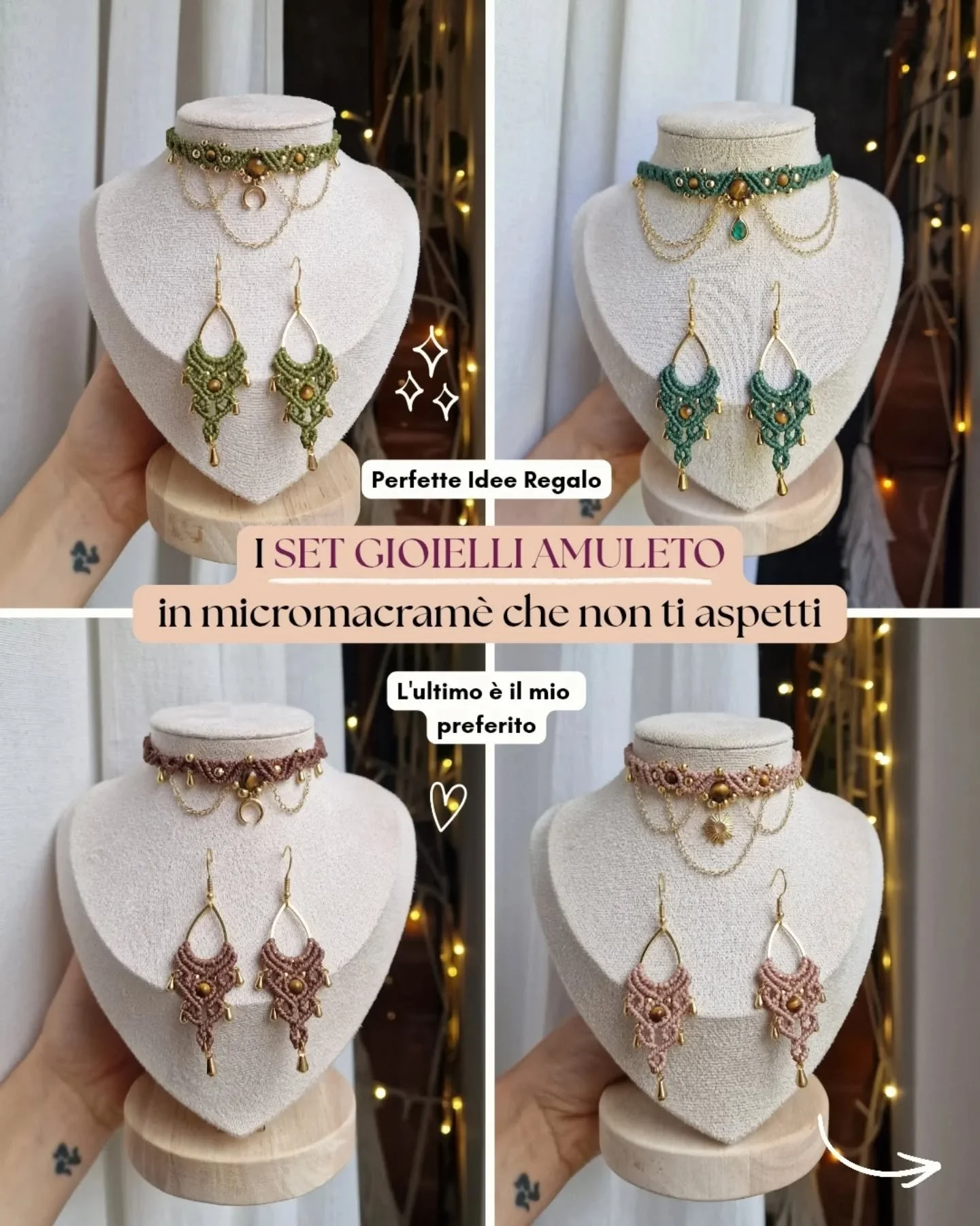 Qual &egrave; il tuo set Amuleto preferito?✨️

Scopri tutta la collezione al link in bio🔥

Scrivimi per crearne uno su misura per te o da regalare ad una persona davvero speciale (sicuro farai un figurone🤭)

#macramejewelry #micromacram&eacute; #ha