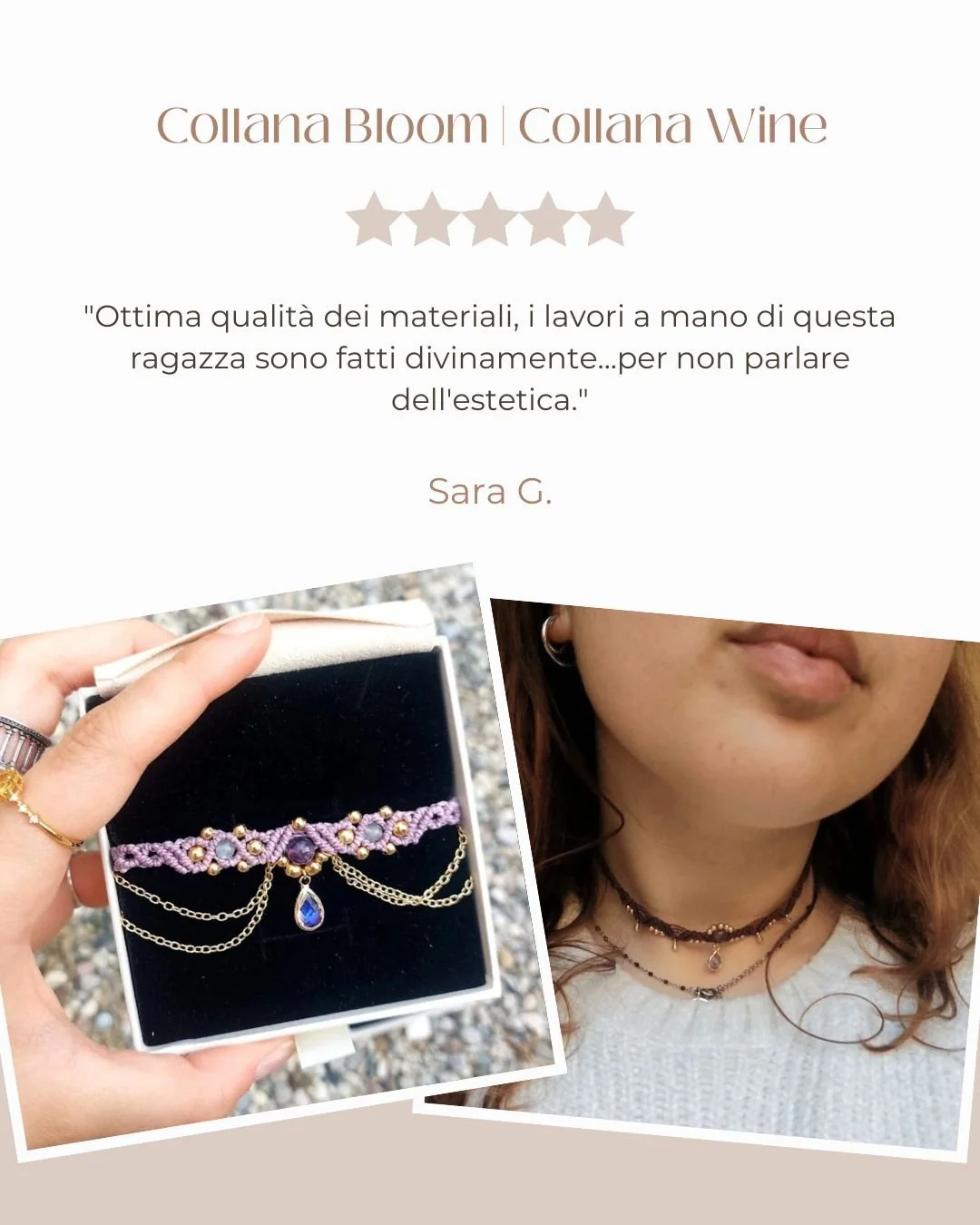 Recensione Collana Bloom Lilla, ametista e pietra di luna, collana wine vinaccia Collane gioielli recensione di sara, Review