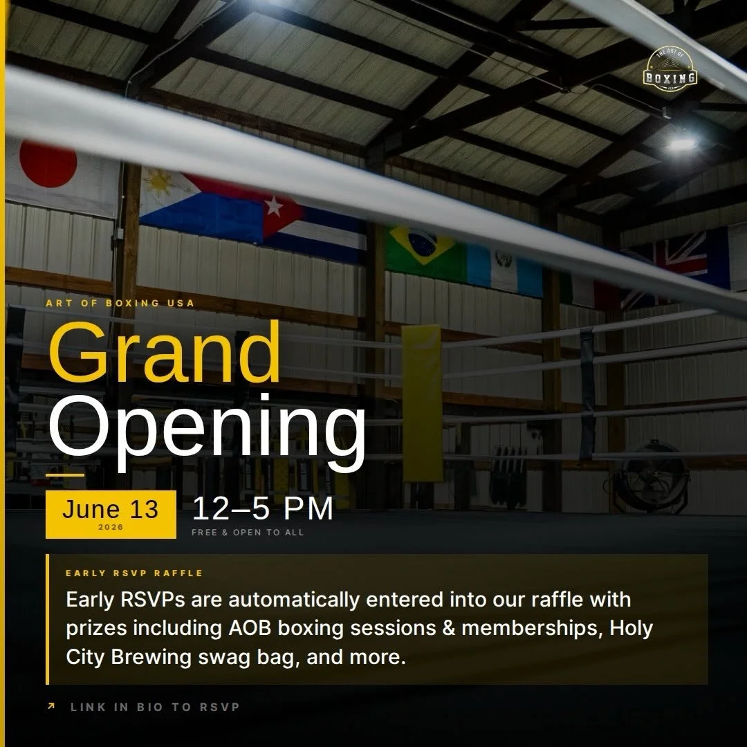 Planning is underway for our Grand Opening Event on June 13th!! 

Special showcase: AOB top fighters sparring and demonstrating our method and gym talent. 🥊

RSVP early to be automatically entered into our raffle. You must be present to win. Onsite 