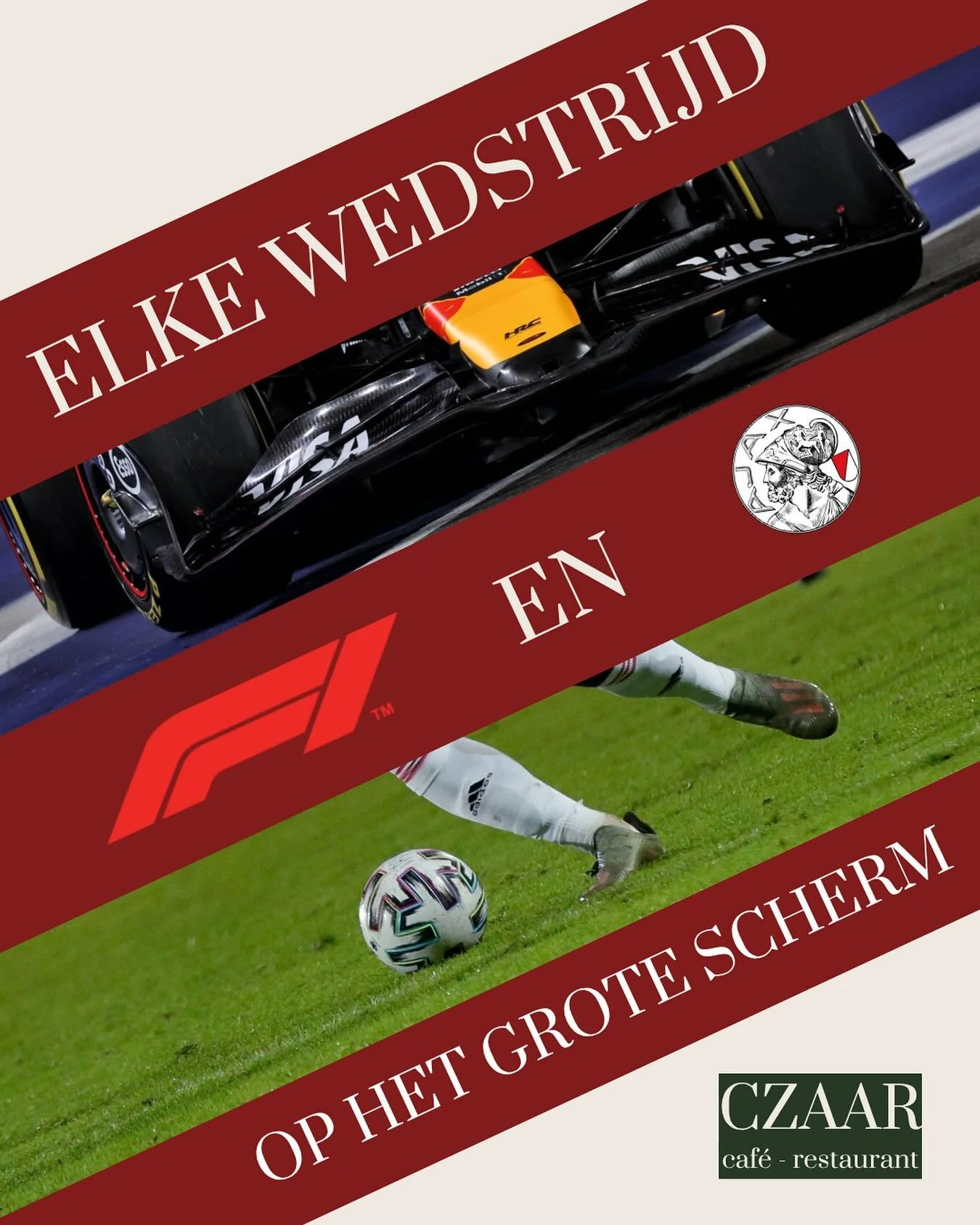 did you know we’re showing every Ajax Game and F1 race on our big screen? ⚽️🏎️
#czaar #cafeczaar #czaarpeterkwartier #amsterdam #amsterdamoost #bruinekroeg #ajaxfc #f1 #grotescherm