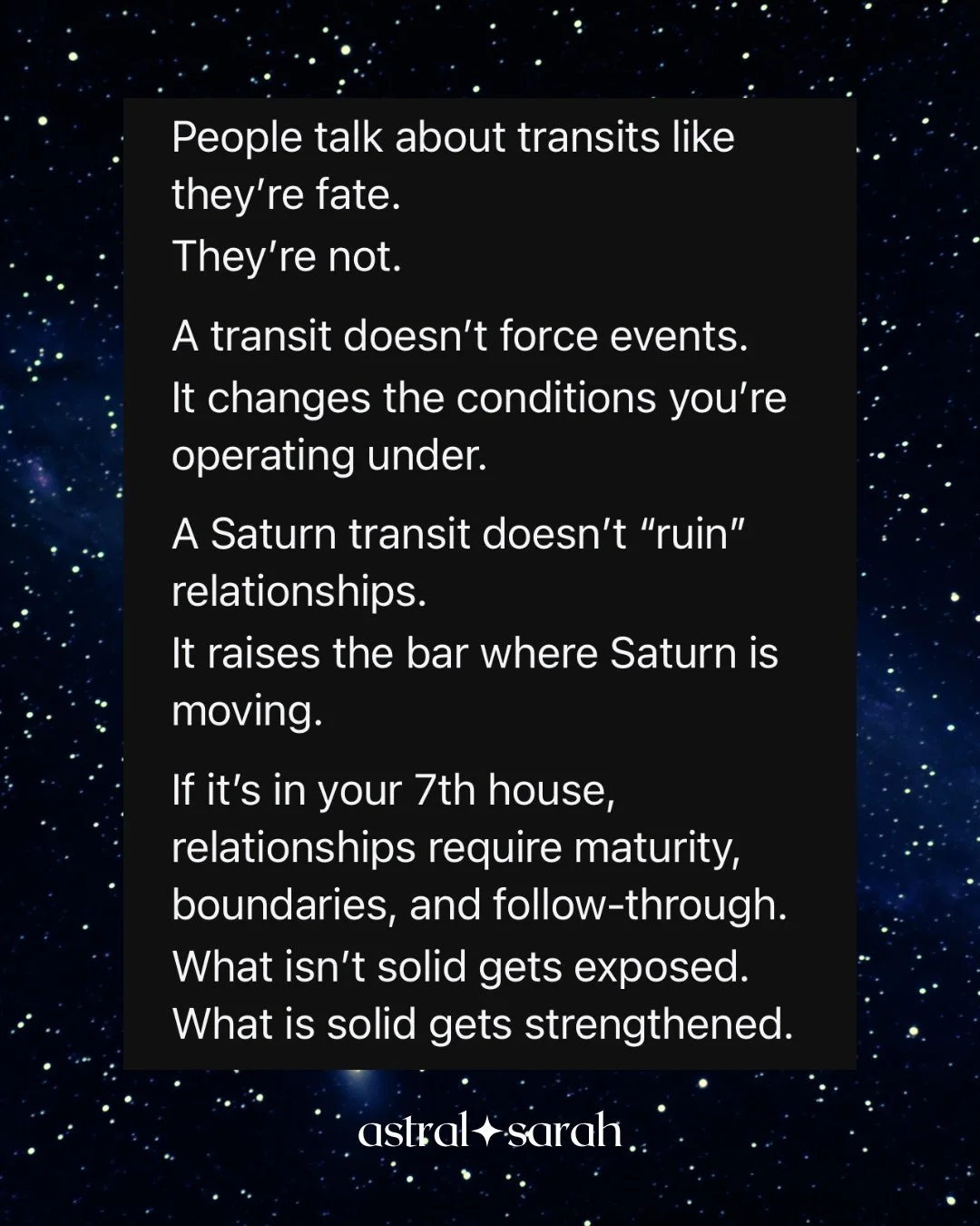 People talk about transits like they&rsquo;re fate. They&rsquo;re not. They&rsquo;re opportunities to see where growth, accountability, or clarity is being asked of you.

If you want to work more actively with your own transits, I offer the Astro Yea