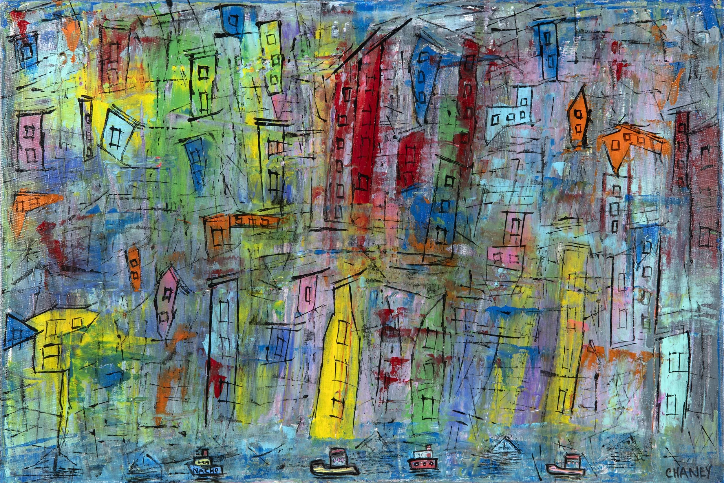 Nacho Average Shipyard: 20x30 wrapped canvas with a black frame, $350