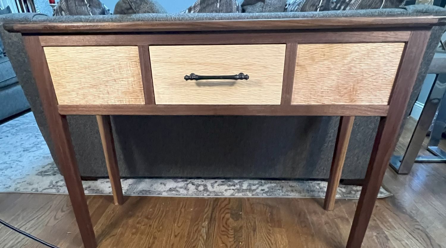Walnut and maple Entryway table.jpg