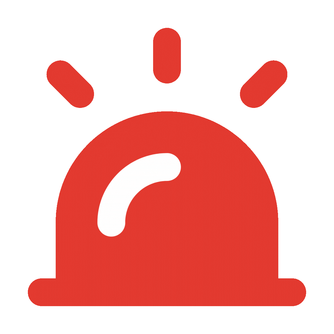 Simplified red emergency siren light with three surrounding red bars on a light pink background.