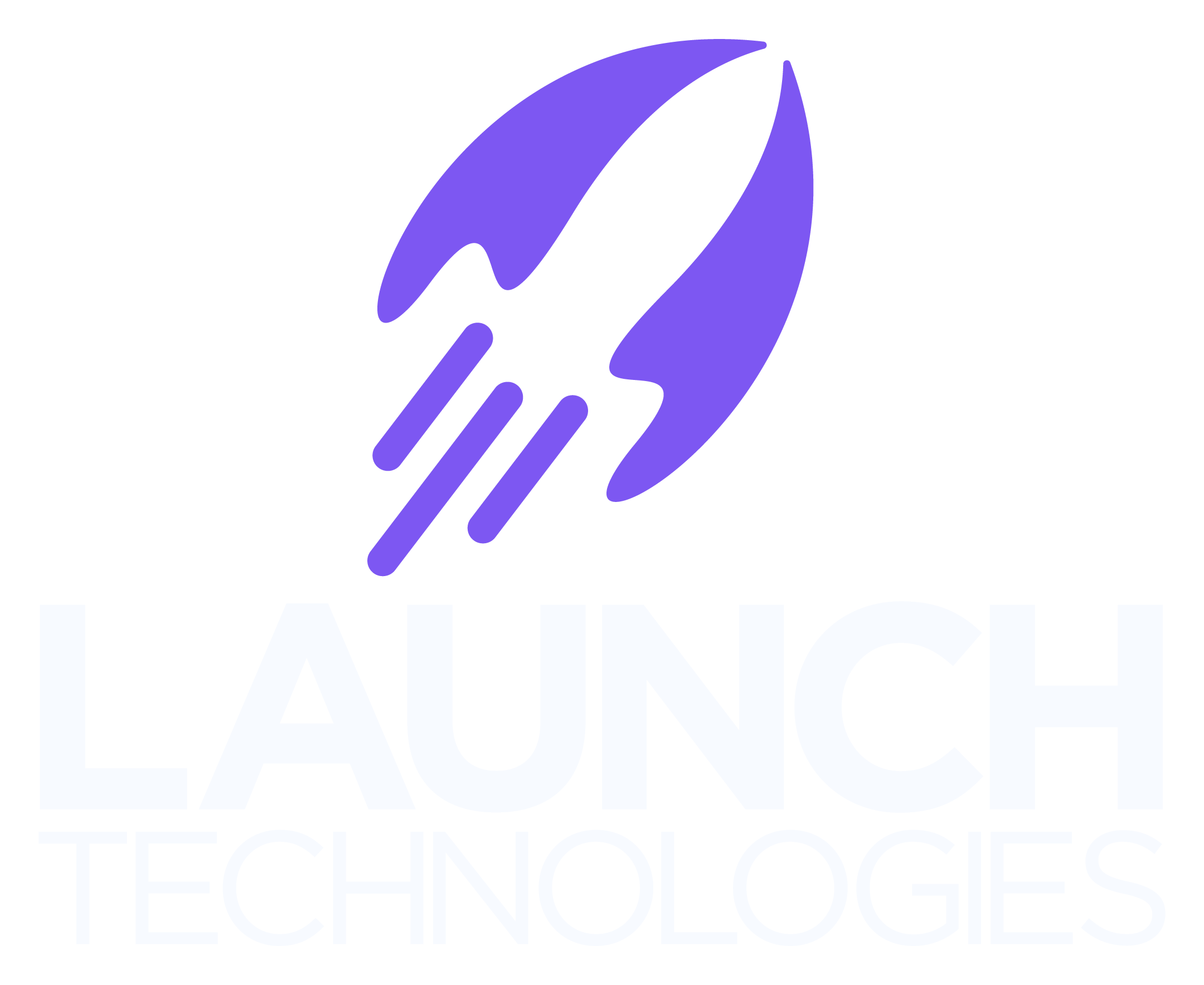 Launch Technologies logo featuring a purple rocket with trailing lines above the name in white text.