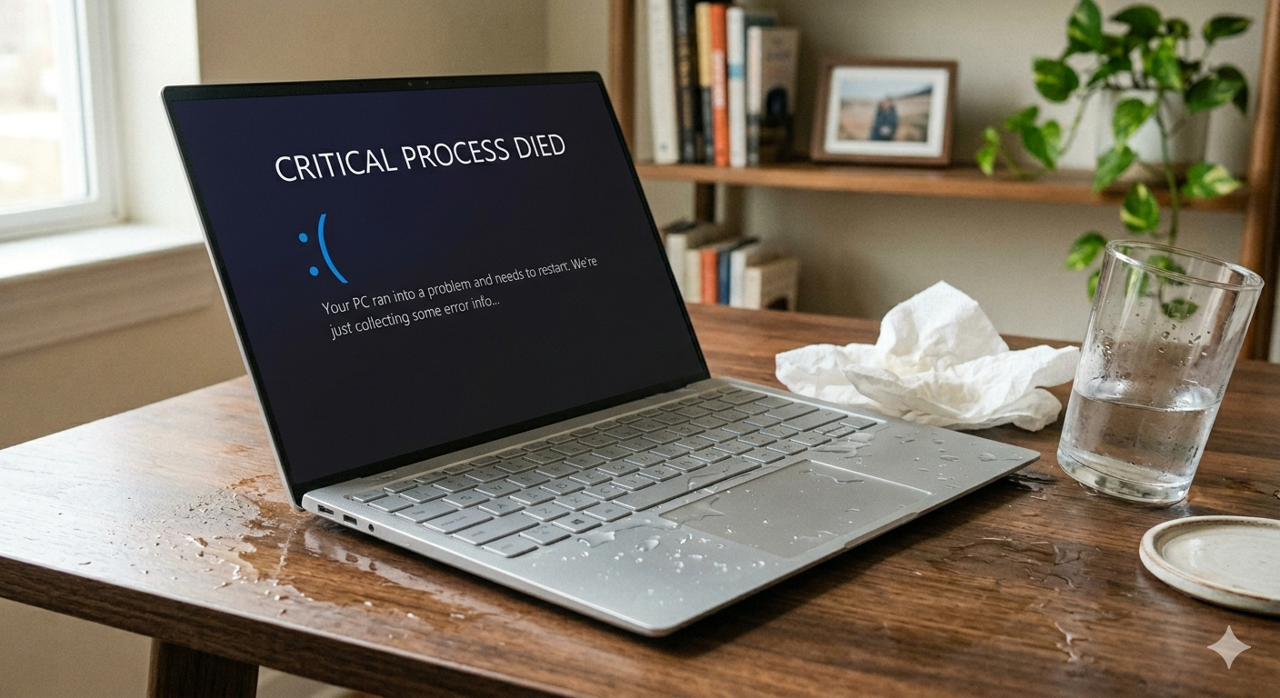 Water-damaged laptop — can it be saved? PC repair in Portland, Oregon