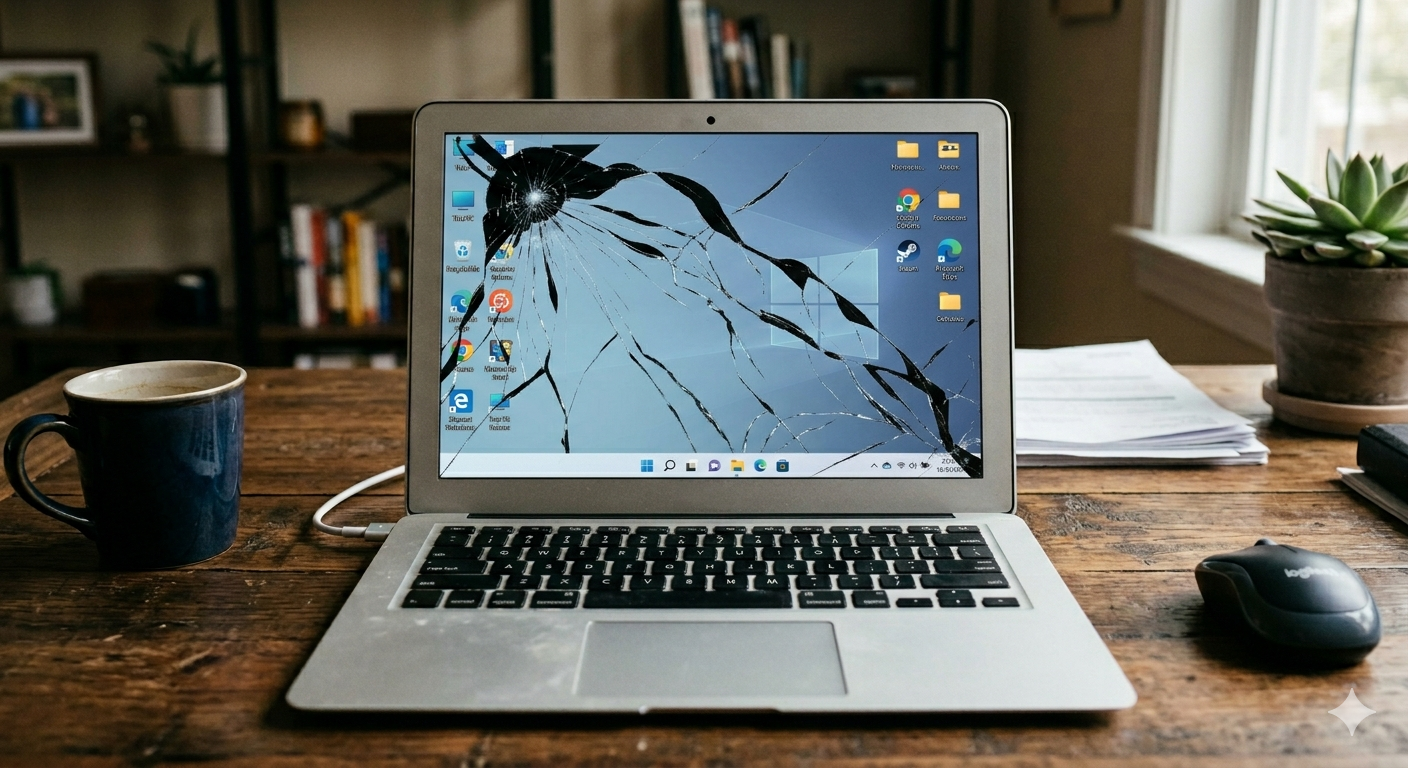 Cracked laptop screen