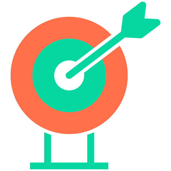 A stylized or cartoonish target with an arrow hitting the bullseye, representing aim or success.