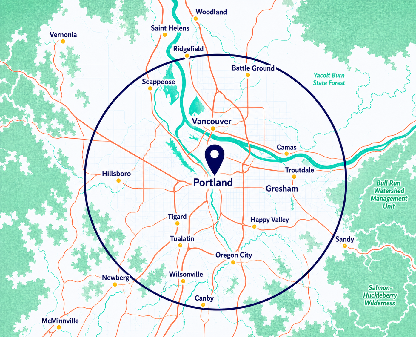Rocket Squad PC repair service area covering the Portland metro and Vancouver, WA
