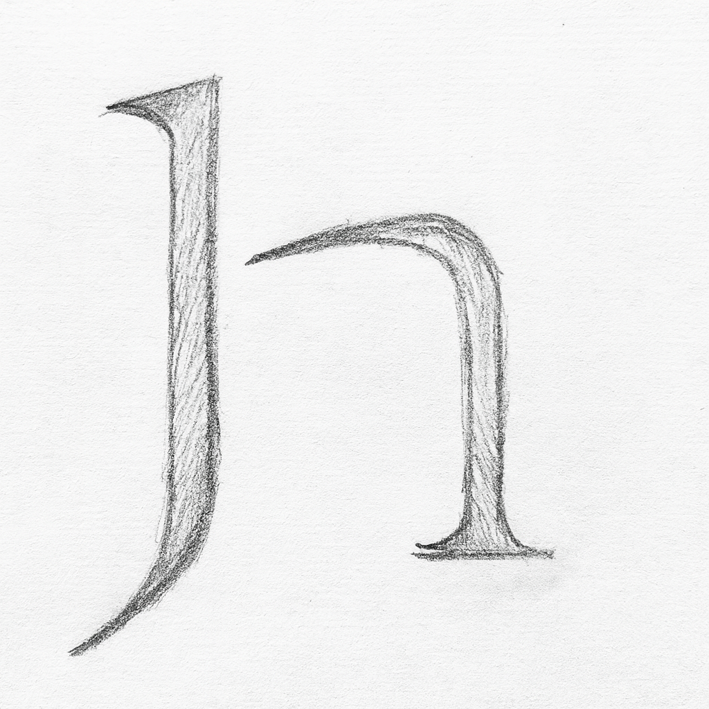 A pencil sketch of a lowercase letter 'd'.