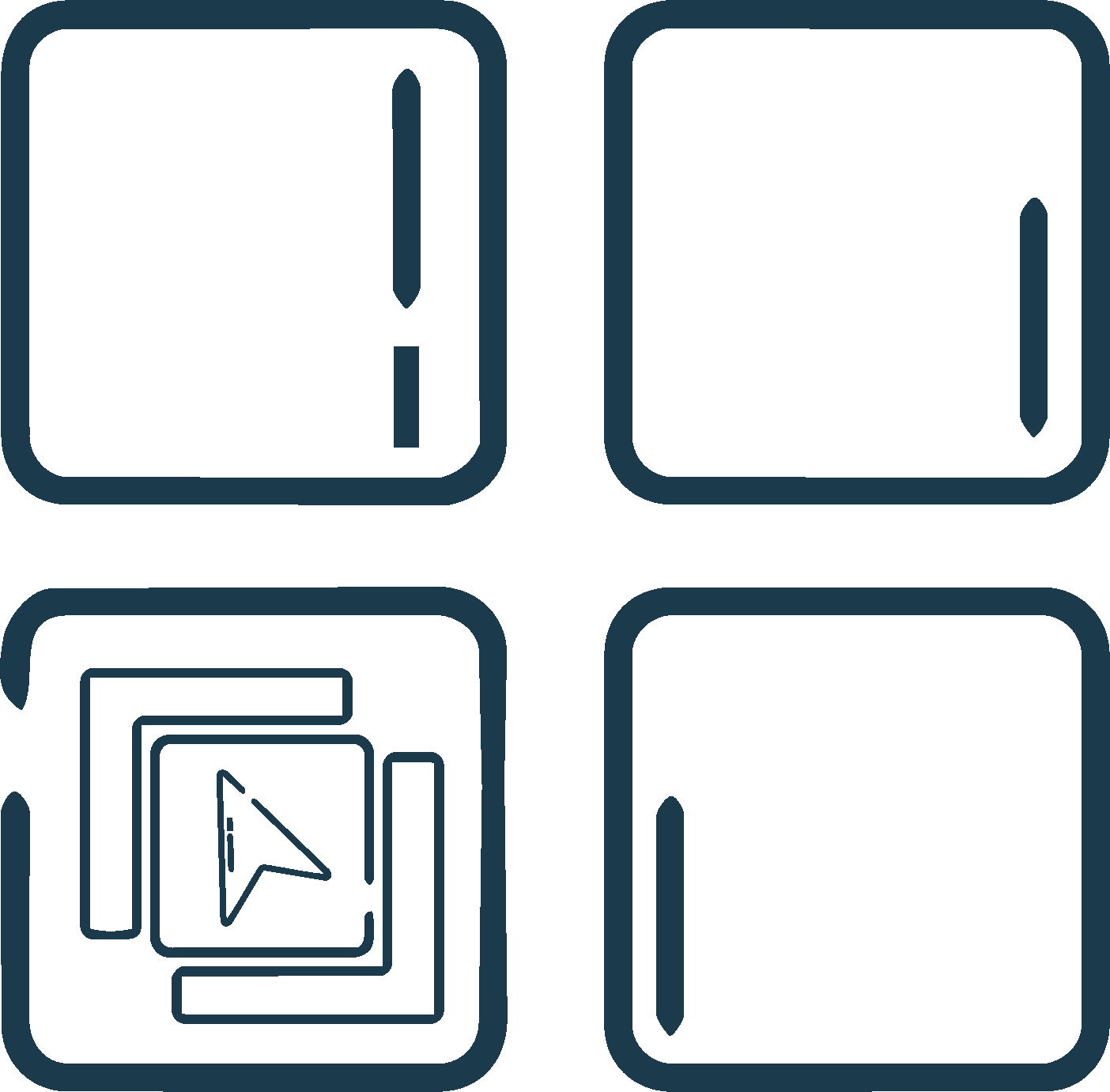 Outline of four frames and graphic design tools.