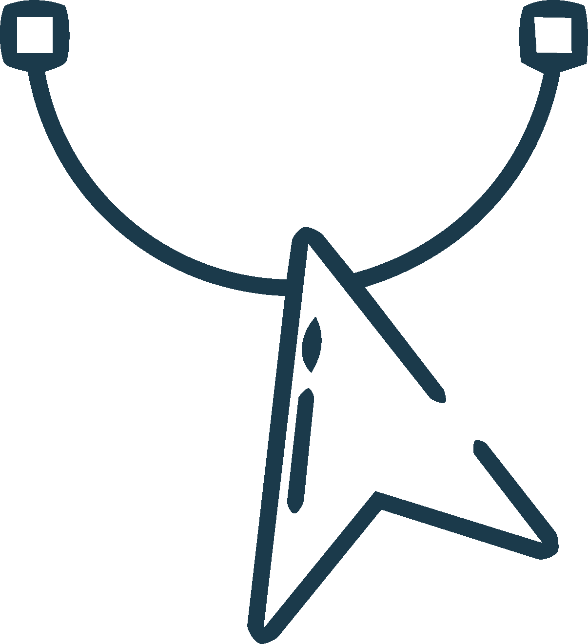 A stylized of a graphic design select tool and line curve