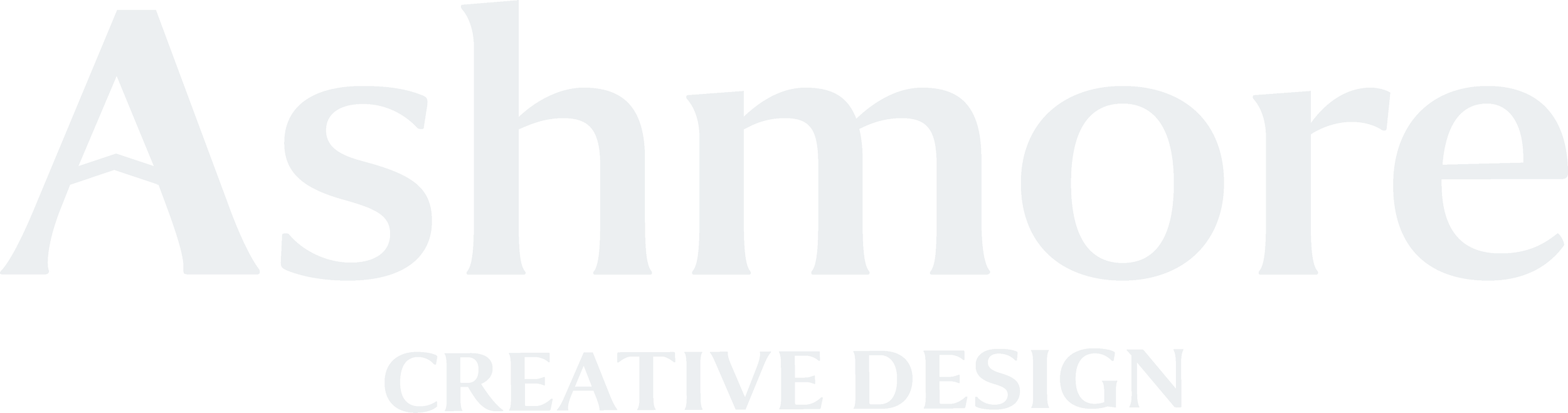 The word 'Ashmore' in large grey text with 'Creative Design' in smaller white text underneath.