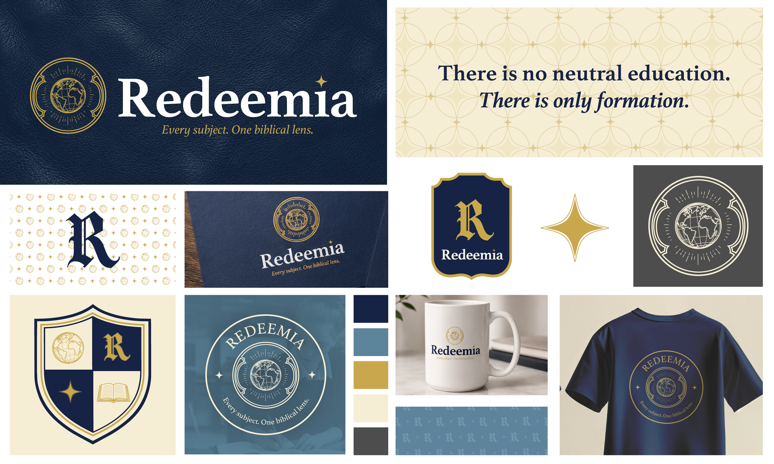 Collage of branding elements and visual identity for non-profit organization called Redeemia.