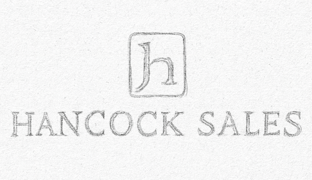 A logo with a lowercase 'h' inside a square, and the words 'HANCOCK SALES' below it.