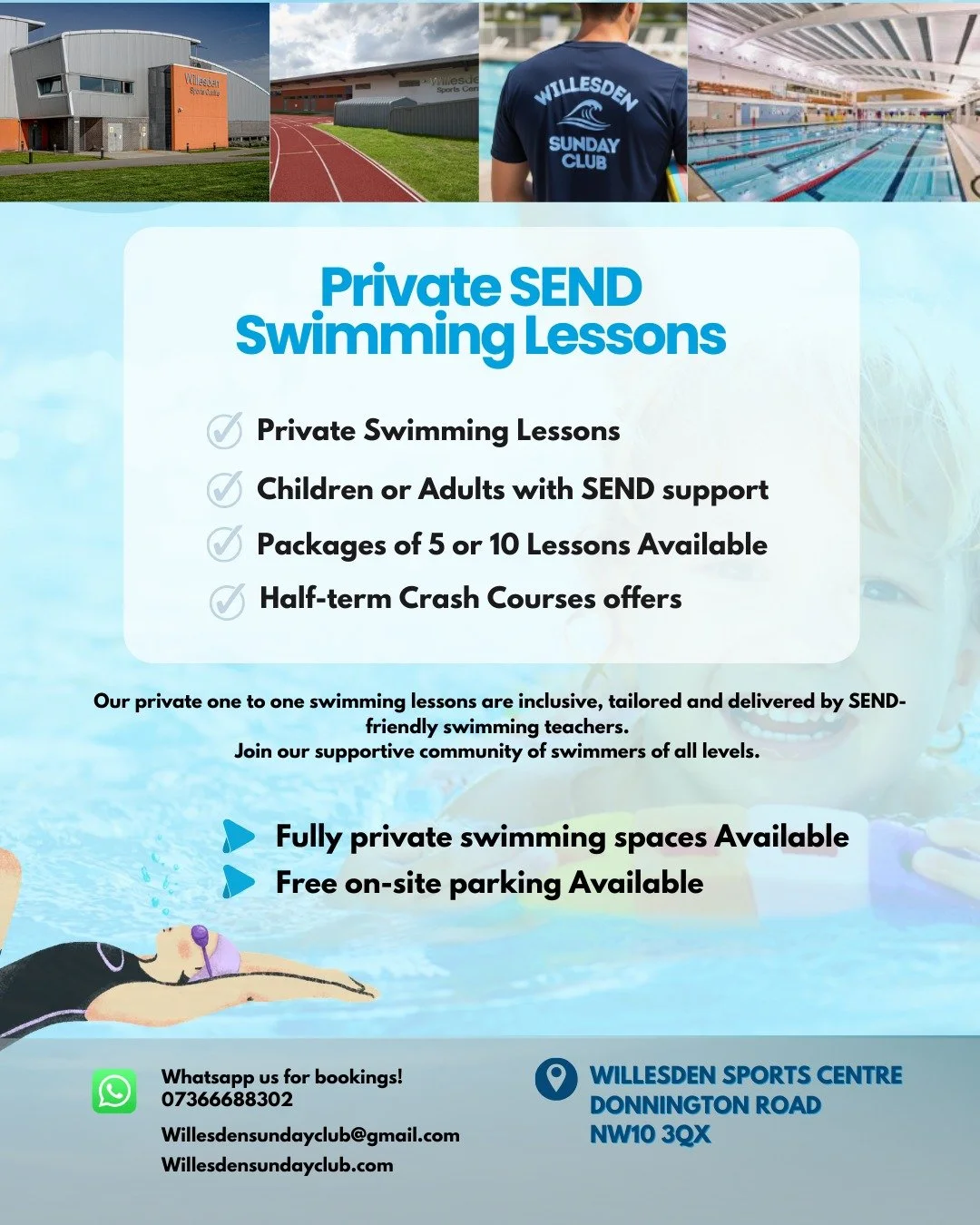 Every child deserves to feel safe and confident in the water 💙

Our private SEND swimming lessons in London are designed to provide calm, supportive and personalised 1:1 sessions tailored to each swimmer&rsquo;s needs.

📍 Willesden Sports Centre
💧