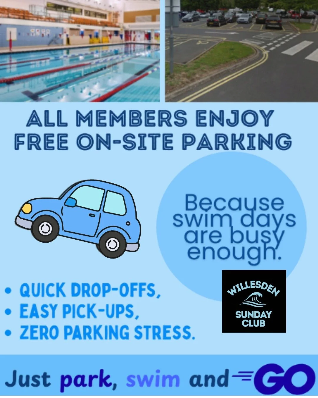 Did you know? 🚗

Our swimmers can park for free at Willesden Sports Centre when attending lessons. 

Easy parking, easy swimming!

#SwimSchool #SwimLessons #WillesdenSportsCentre #LondonSwimming #FreeParking