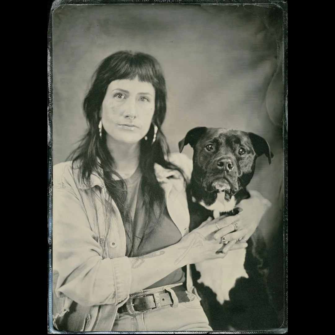 Samantha and her sweet dog V, what a delight to make a tintype of these two! 

📸 color photos by @soggy_marten 

#tintype #milwaukeephotographer #wetplatecollodion