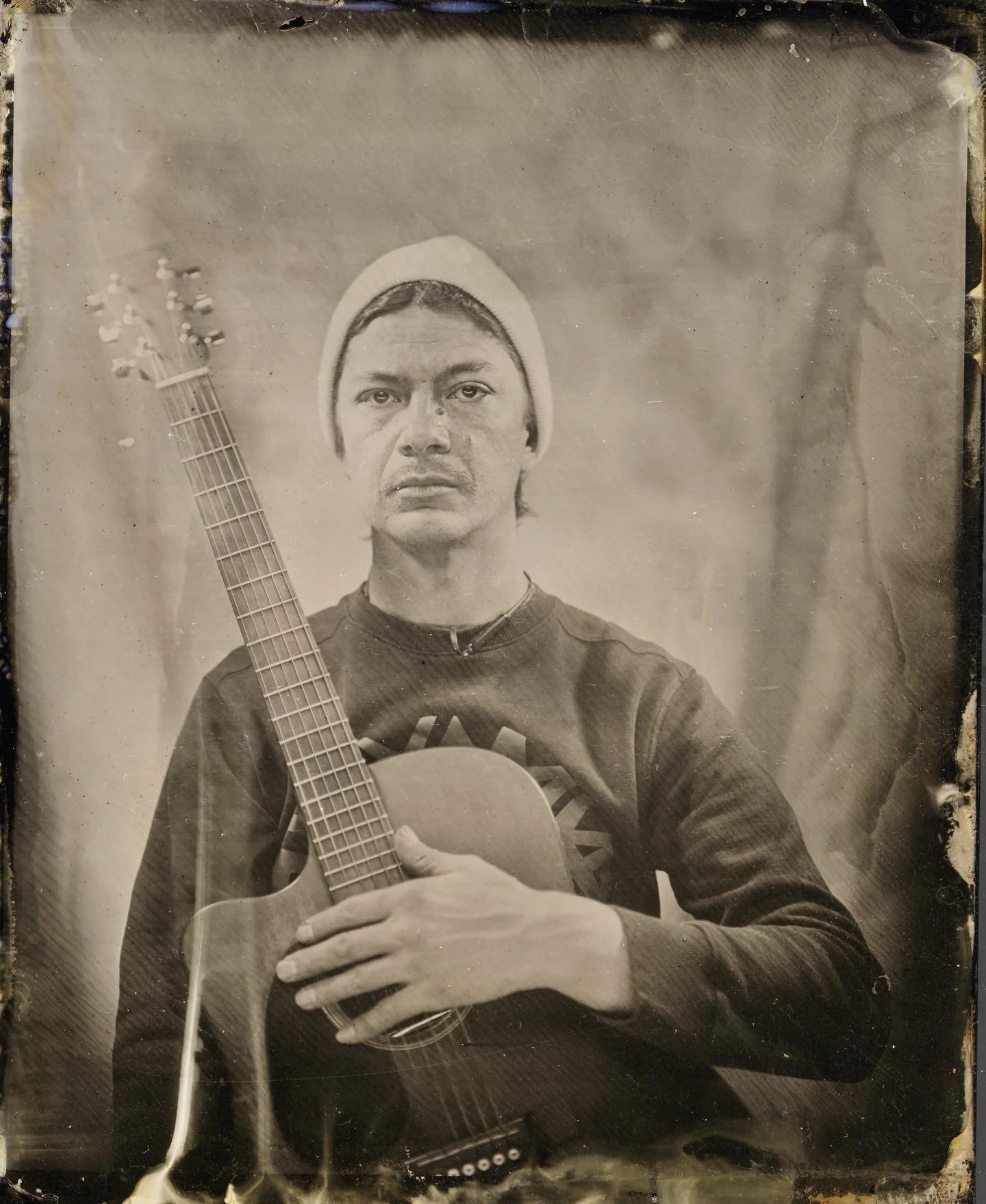 My love and his guitar ❤️ @soggy_marten 

#4x5tintype #milwaukeephotographer #wetplatecollodion