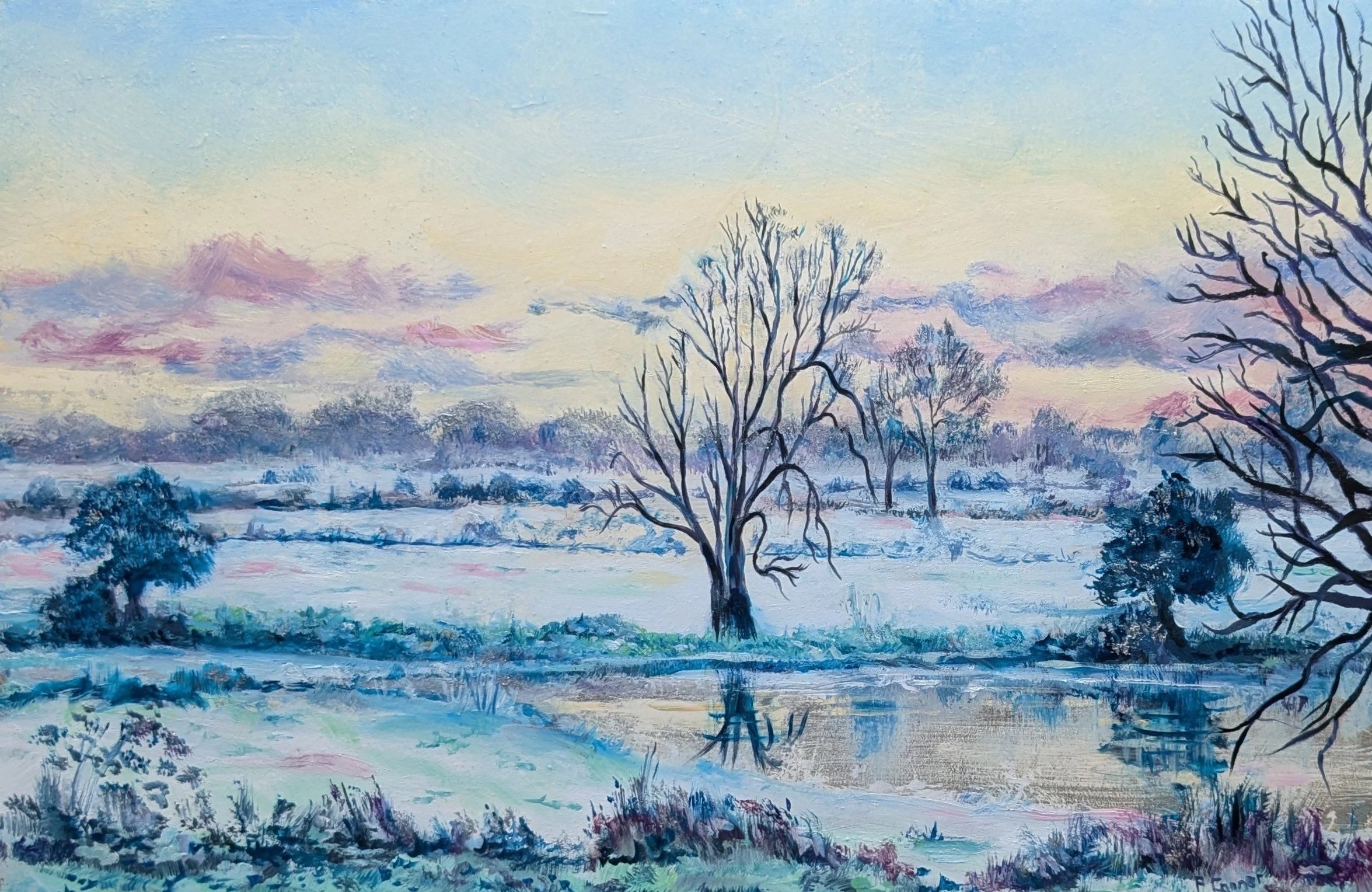 Fenland Frost - Oil on Board