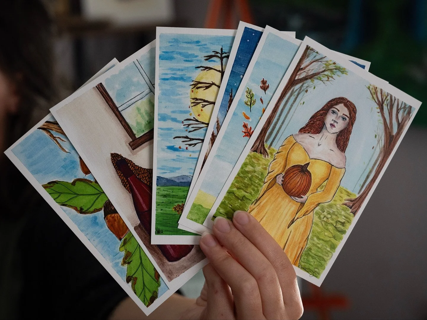 INTRODUCING: The Mabon Collection 🍁
Six paintings to guide you through the Fall Equinox. Each piece reflects a core theme of the season. Prints available this Sunday!
Acorn – trusting patience and growth
Horn of Plenty – honoring the fr