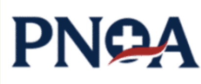 The letters PNOA in blue, with the O as a medical cross, a red swoosh under the A—perfect for an insurance logo.
