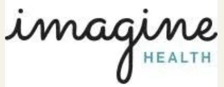 Logo with "imagine" in cursive black text and "HEALTH" in uppercase light blue letters, perfect for an insurance brand.
