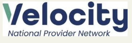 Logo with the word Velocity in large blue text and National Provider Network below, representing an insurance network.
