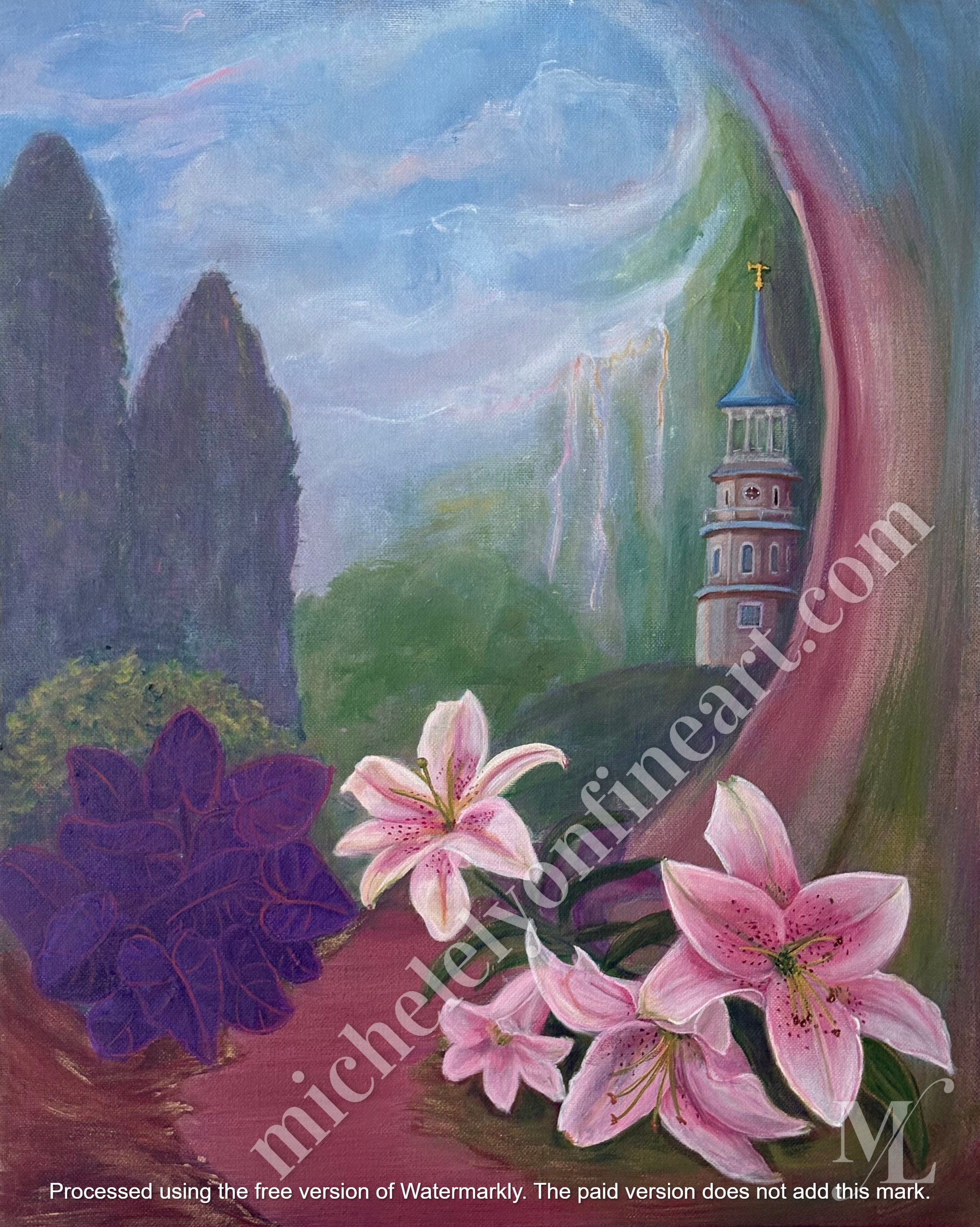 "The Lily"
The modest Rose puts forth a thorn,
The humble sheep a threat'ning horn:
While the Lily white shall in love delight,
Nor a thorn nor a threat stain her beauty bright. - William Blake
16" X 20" X 3/4" acrylic on canvas -
unframed $640.0