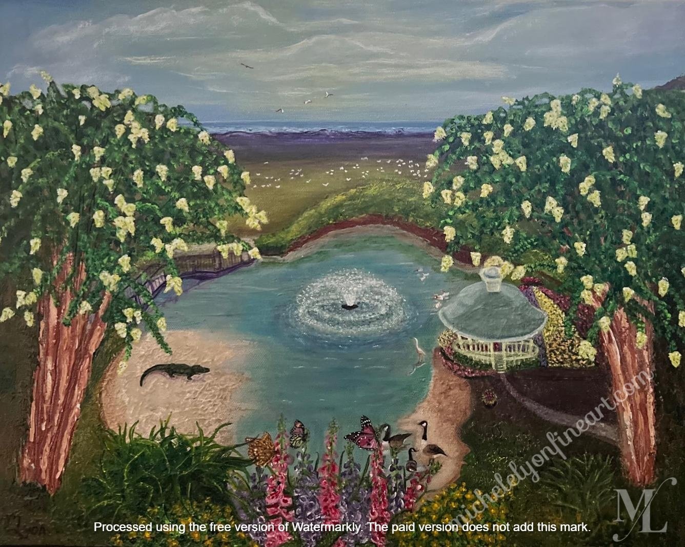 "Southern Charm"
My rendition of a park in Charleston with whimsy and humor. Look for the bearded man with a striped cap.
Original work of art.
16" x 20" x 1.5" mixed media on canvas.
Price : USD 640.00