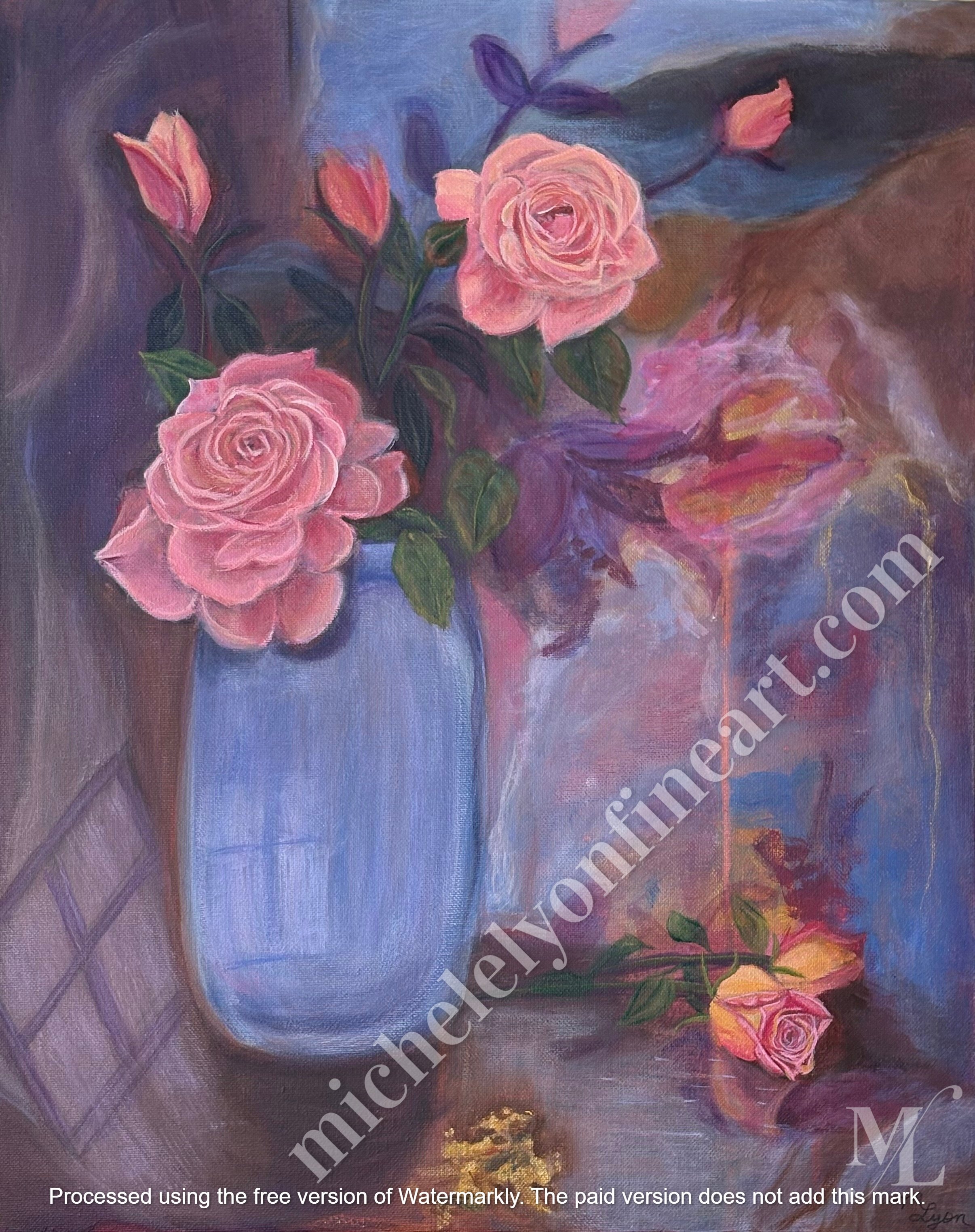 "La Vie En Rose"
Light, beauty and a touch of gold.
This was a fun piece to create in the form of abstract realism.
16" x 20" X 3/4"acrylic on canvas - unframed. $640.00