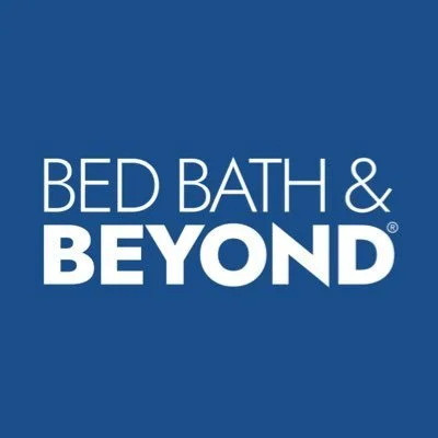 Logo of Bed Bath & Beyond on a blue background.