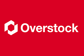 Overstock logo on a red background
