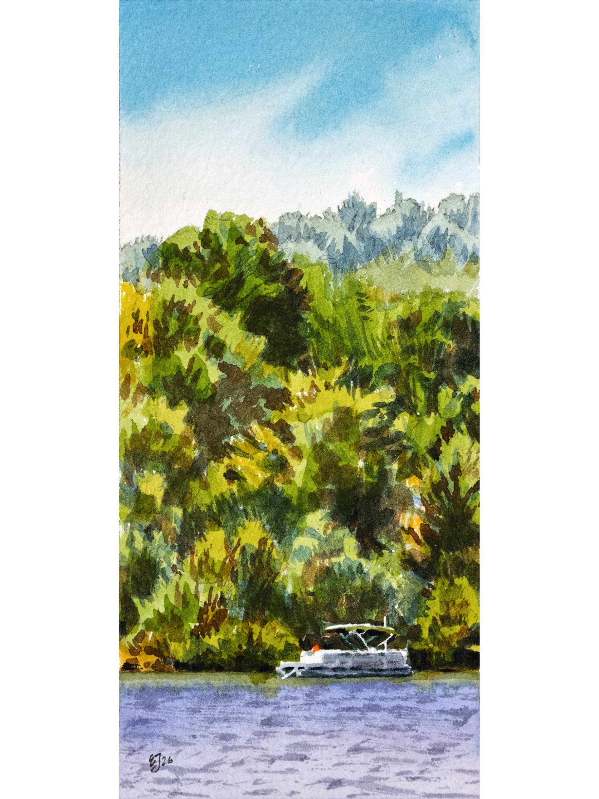 Pontoon on Pleasant Hill Lake, 3 - Original Watercolor Painting