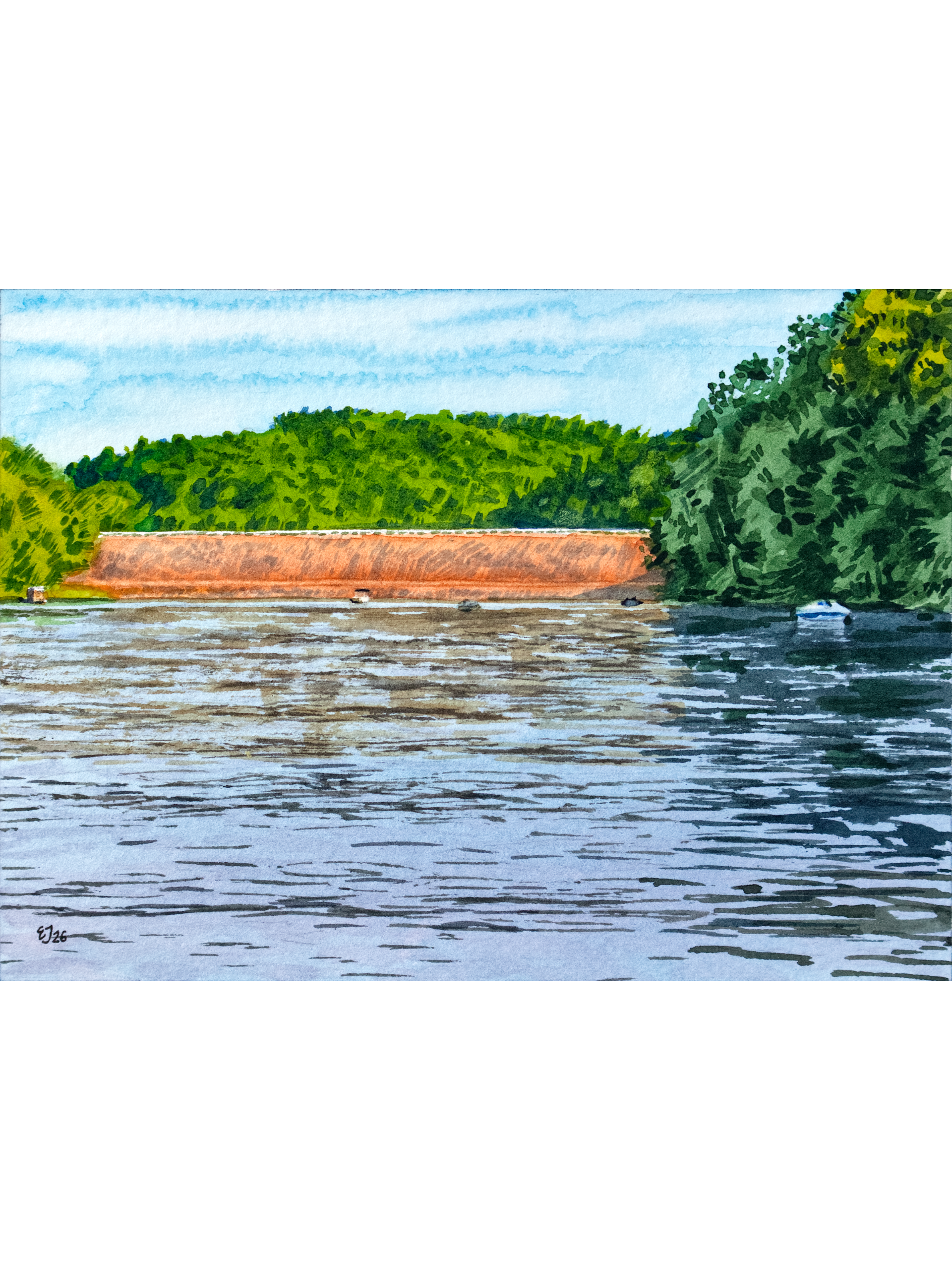 Pleasant Hill Dam, 2 - Original Watercolor Painting