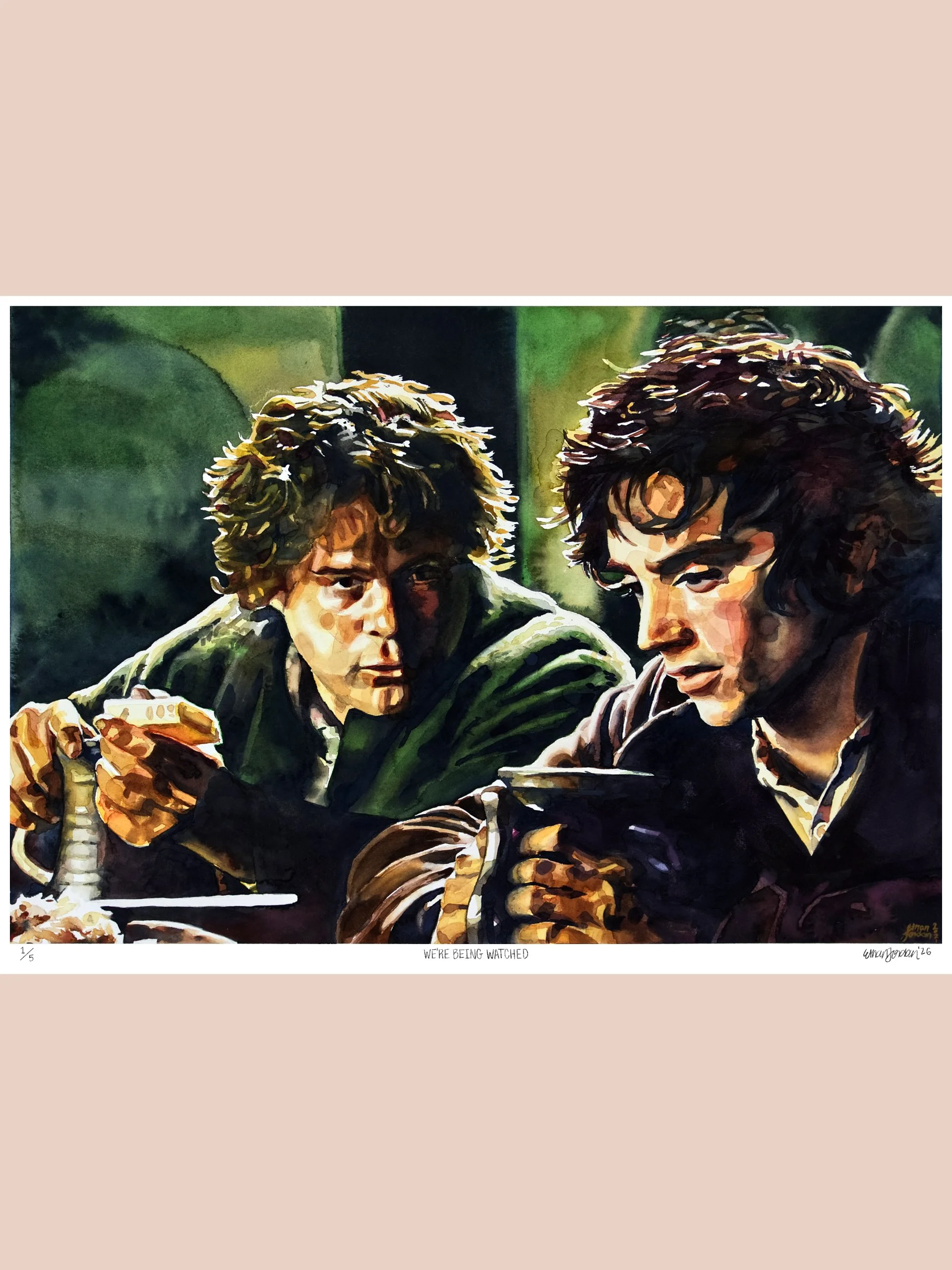 Limited Edition Giclée Print of "We're Being Watched" Watercolor Painting - Signed By the Artist